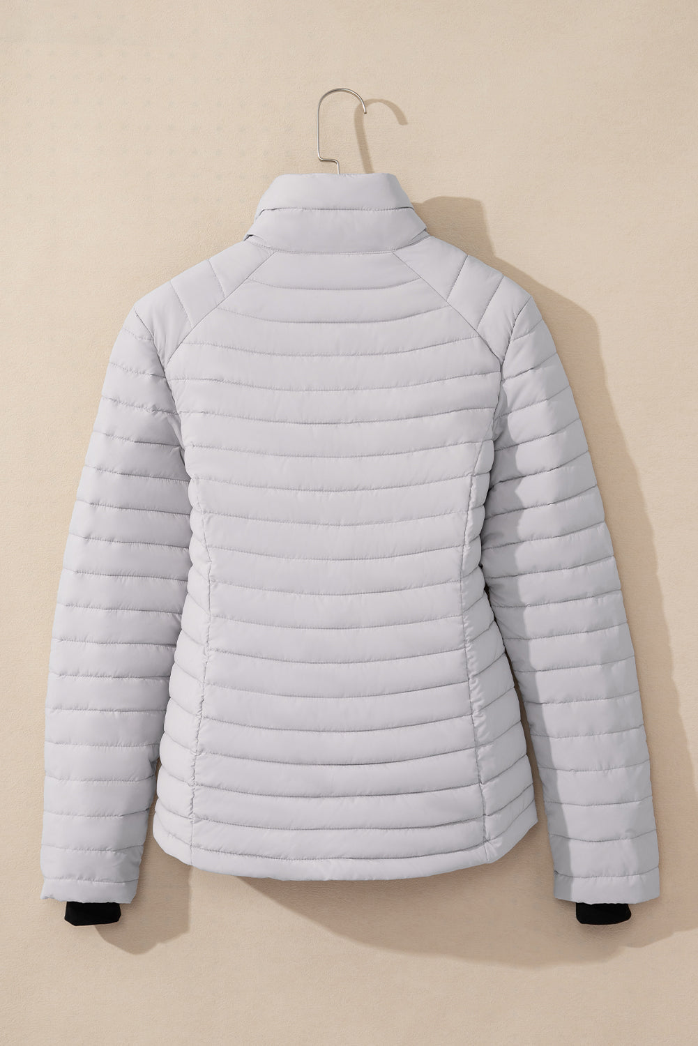 Silvery Solid Colour Quilted Zip-up Puffer Jacket Beagle Boutique Fashion Outlet
