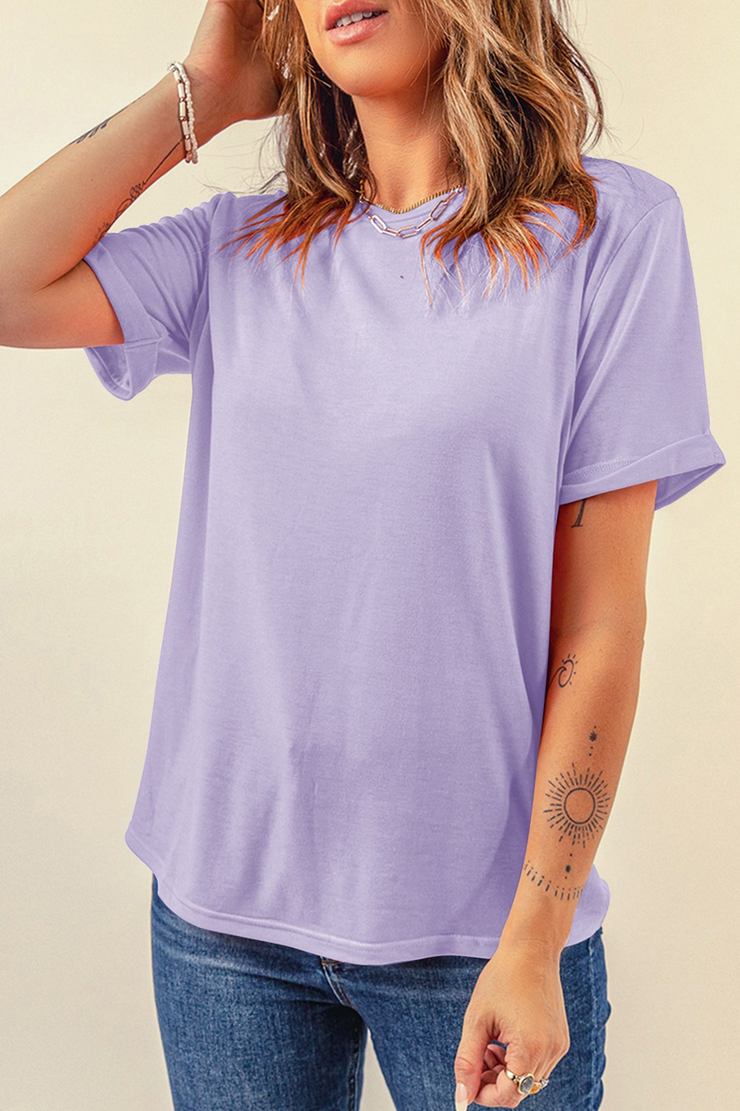 Casual Plain Crew Neck Tee T-Shirt