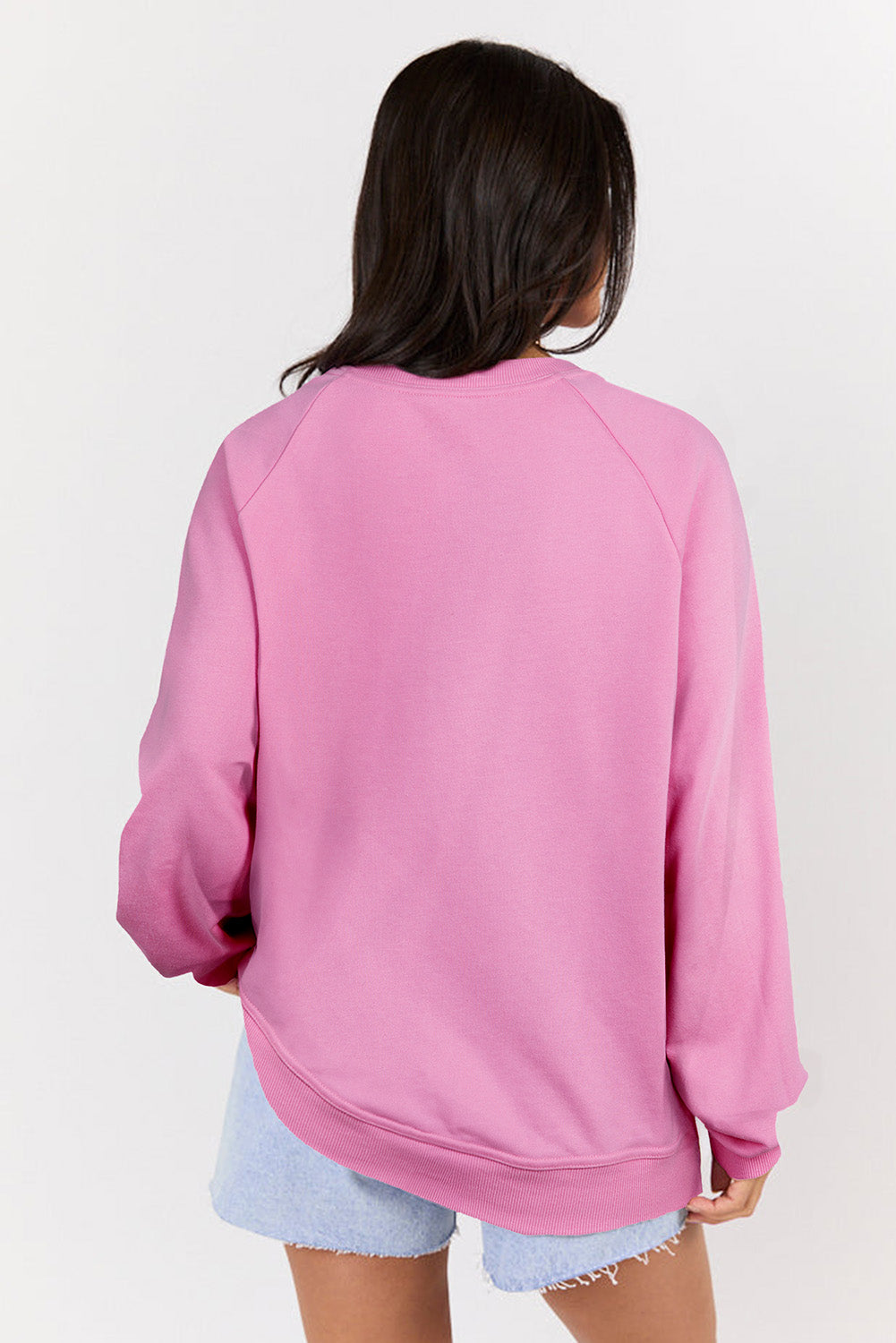 Pink Lace Patched Raglan Sleeve Loose Fit Sweatshirt