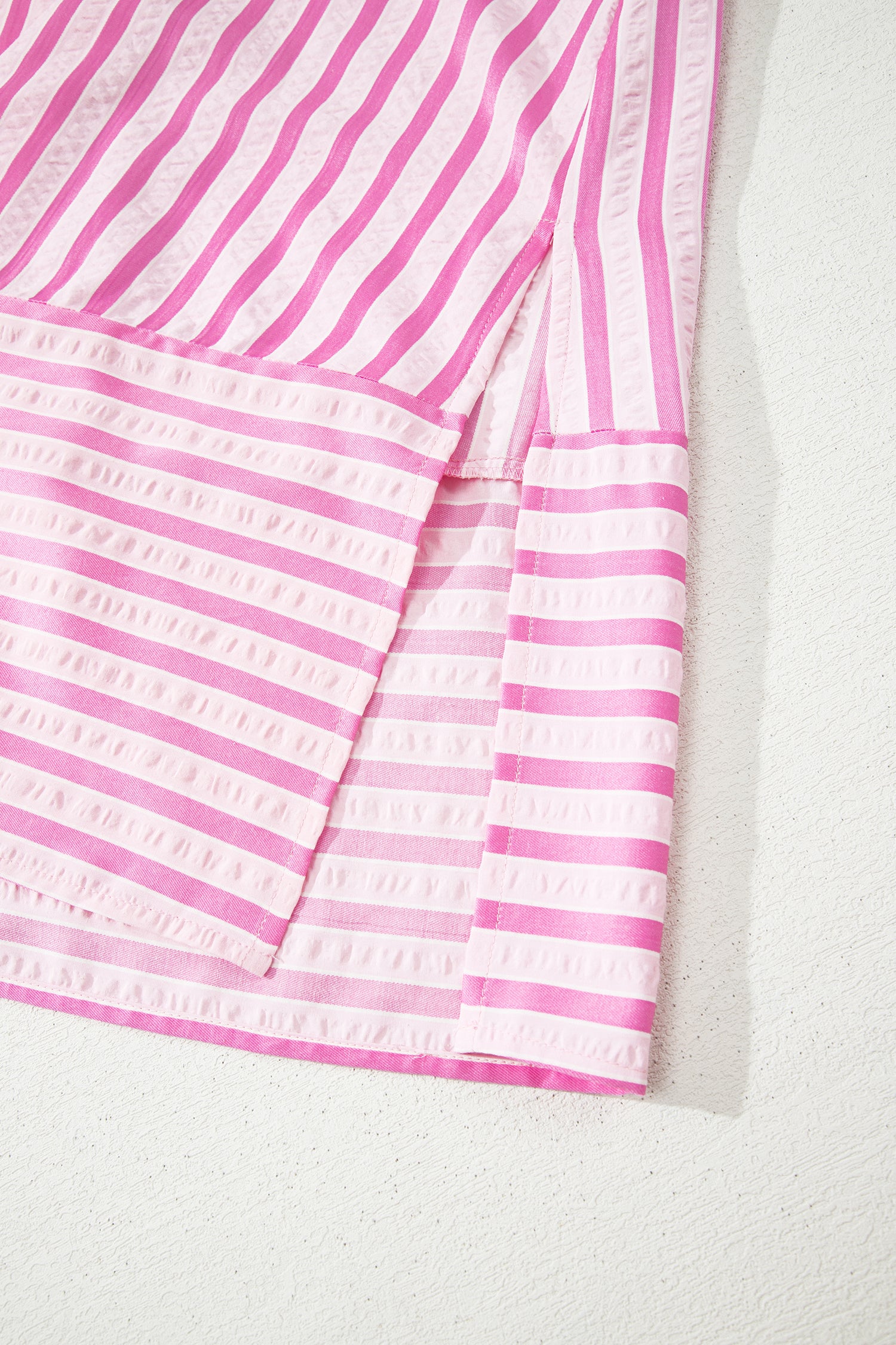 V Neck Short Sleeve Shift Long Dress – Pink Stripe