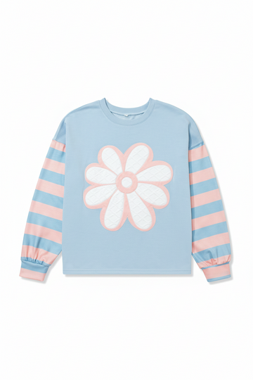 Big Flower Patch Drop Shoulder Long Sleeve Top - eAura