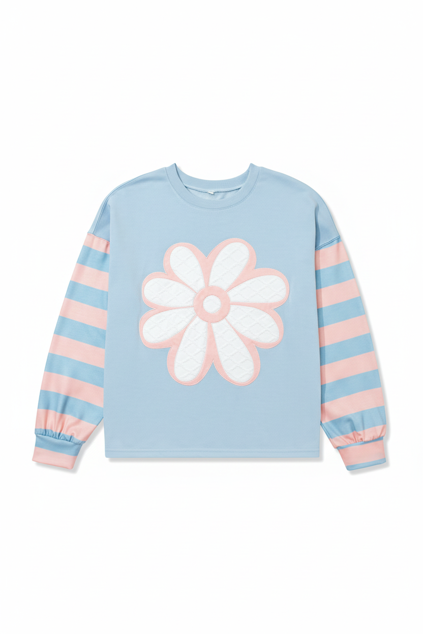 Big Flower Patch Drop Shoulder Long Sleeve Top - eAura