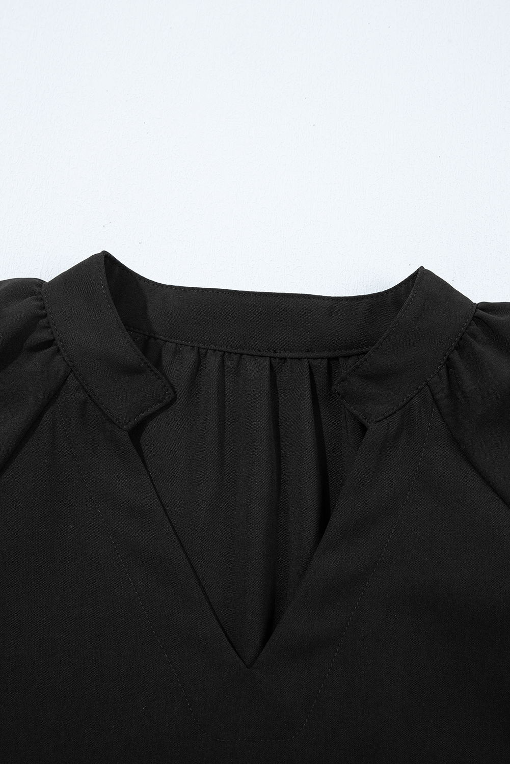 Black Bow Decor Puff Sleeve Split Neck Blouse eAura