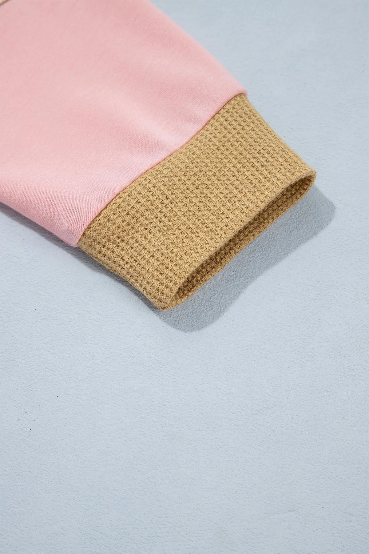 Colour Block Floral Waffle Mixed Patchwork Long Sleeve Top – Apricot Pink