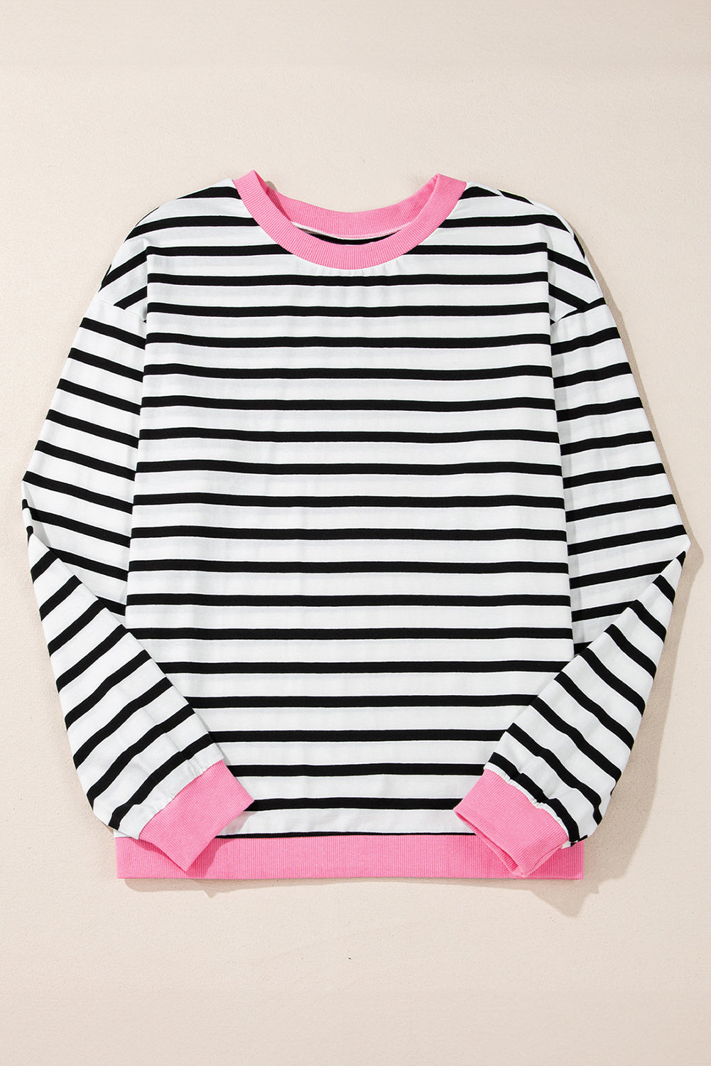 Black Striped Contrast Edge Long Sleeve Top Beagle Boutique Fashion Outlet
