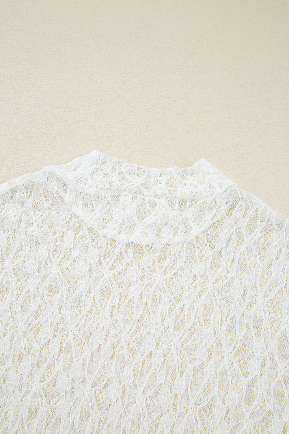 White Sheer Lace Bell Sleeve Mock Neck Blouse - eAura