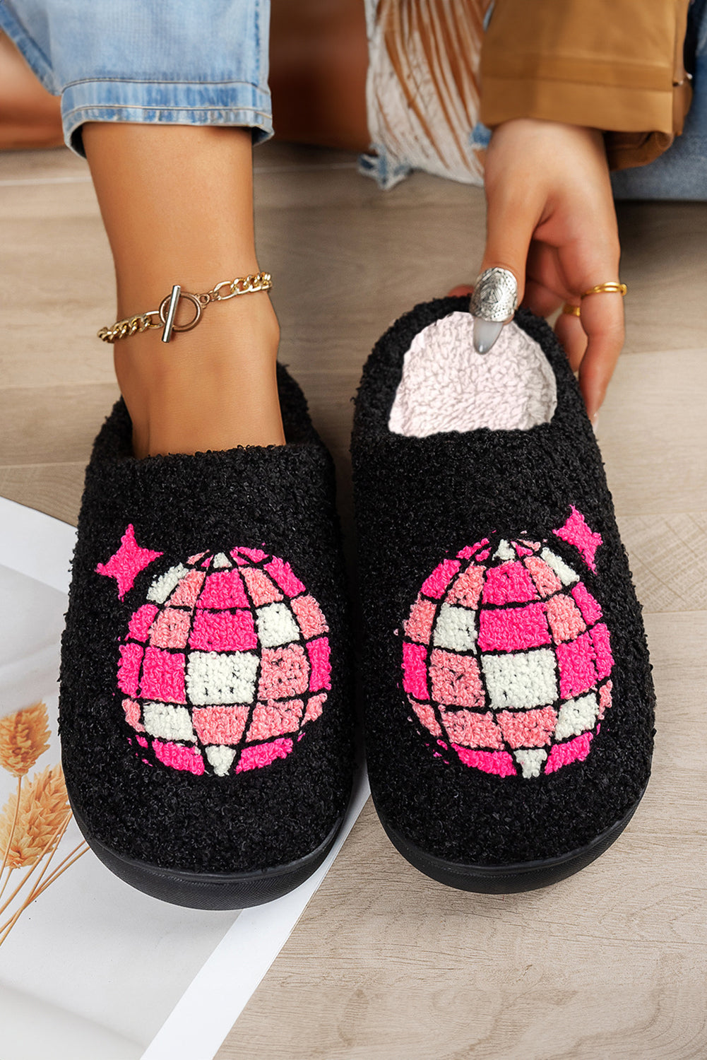 Disco Ball Home Plush Slippers