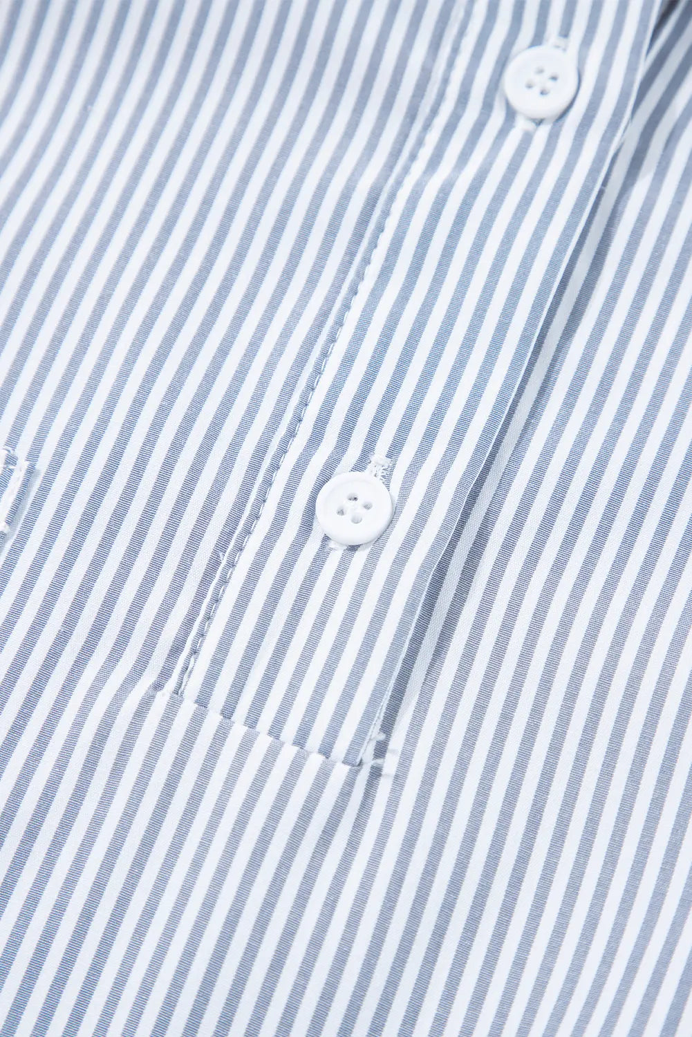 Pinstripe Long Sleeve Smocked Cuffs Button Shirt Collar Blouse – Sky Blue Stripe