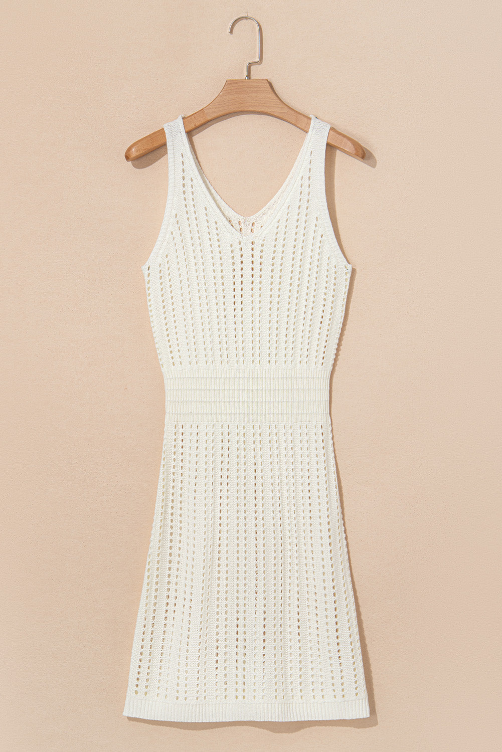 White Eyelet Crochet Sleeveless V Neck Beach Dress BB Fashion Outlet