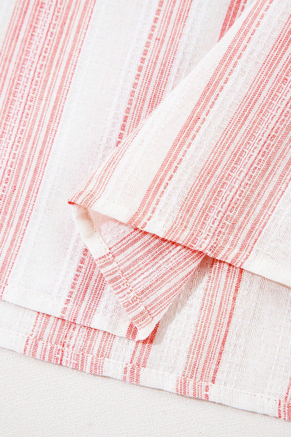 Pink Stripe Plus Size Tassel Tie Frilled Detail Short Sleeve Blouse BB Fashion Outlet