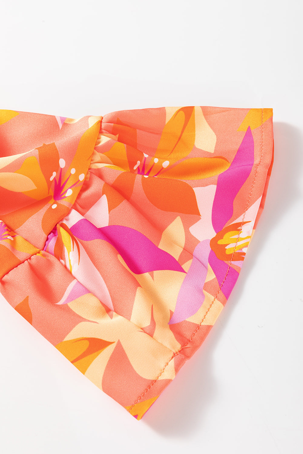 Orange Abstract Print Ruffled Sleeve V Neck Dress eAura