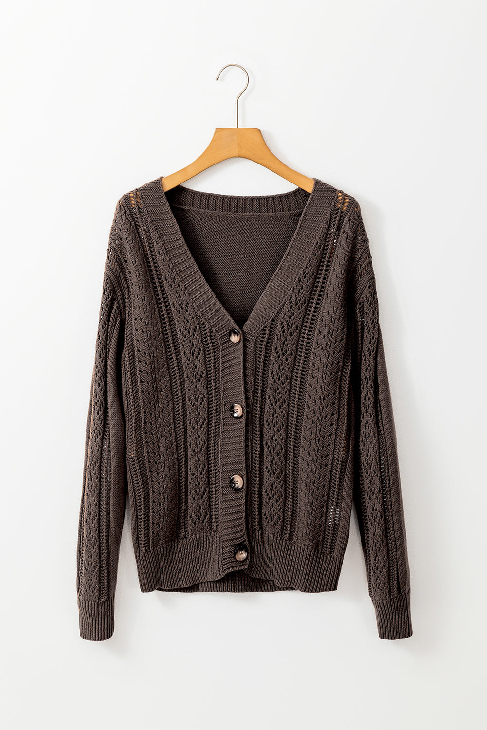 Dark Khaki Open Knit Drop Shoulder Sweater Cardigan eAura