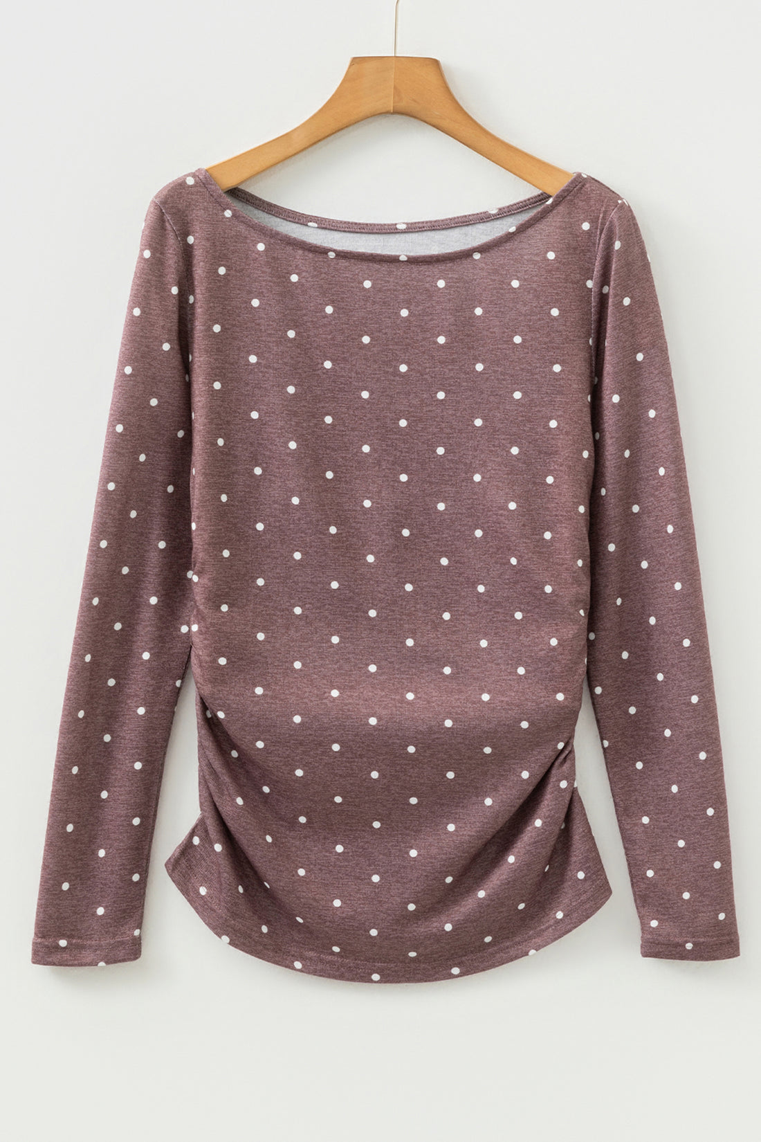 Polka Dot Boat Neck Long Sleeve Top - Tops/Long Tops