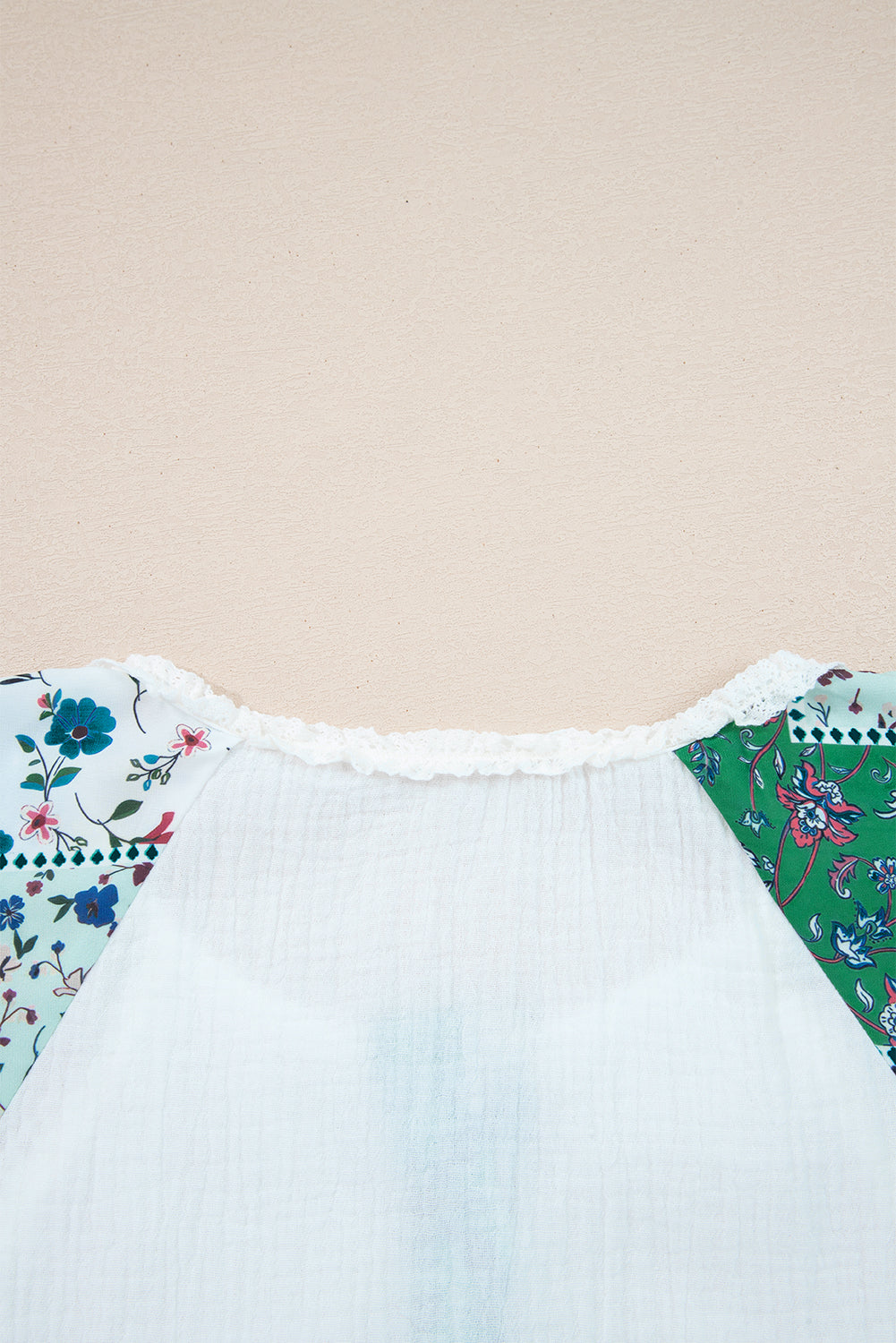 White Mesh Patched Half Button Blouse - eAura