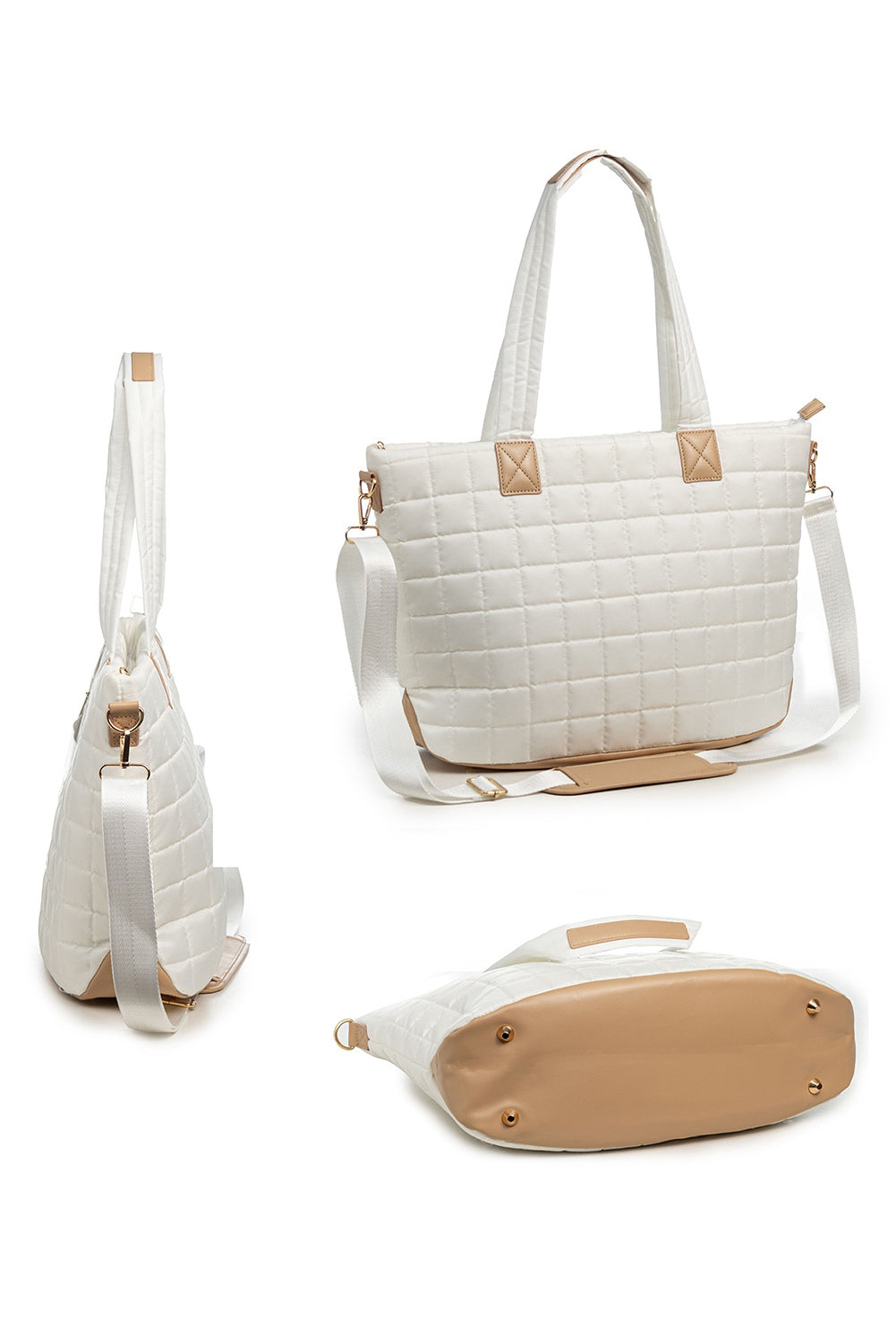 Camel Quiled Patchwork Large Tote Bag and Clutch 2pcs Set