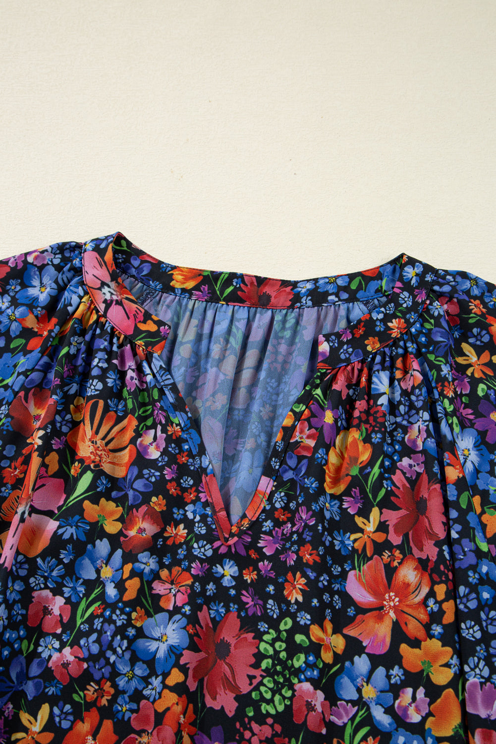 Floral Print Tassel Tie V-Neck Long Sleeve Flowy Long Dress - eAura