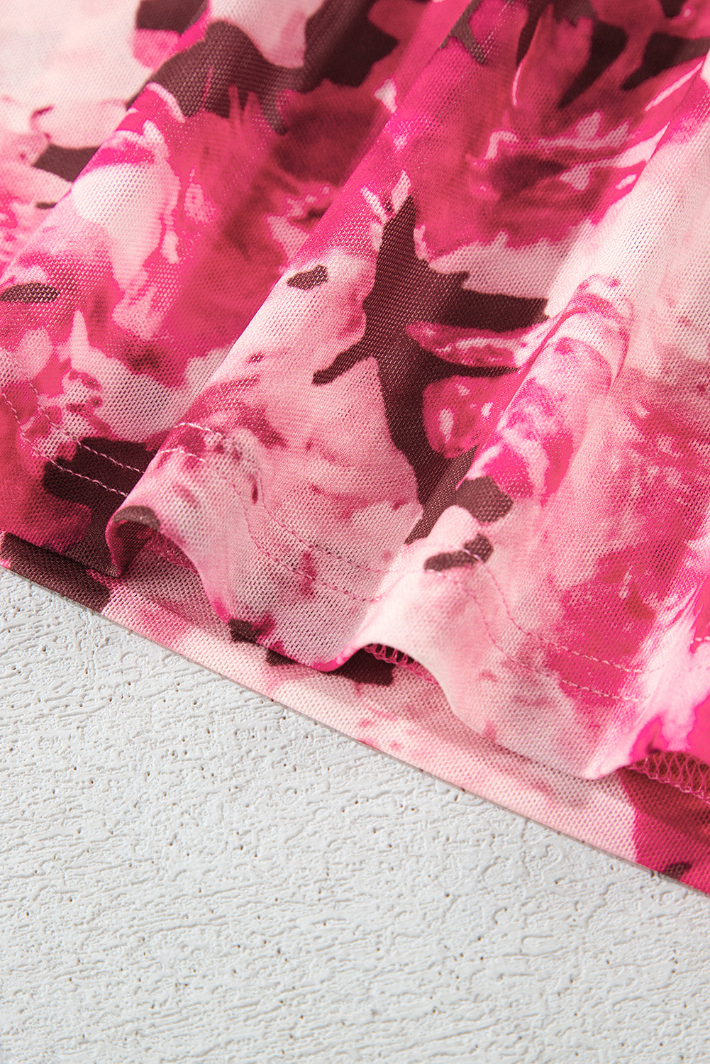 Floral Mesh Flounce Sleeve Mock Neck Blouse - eAura