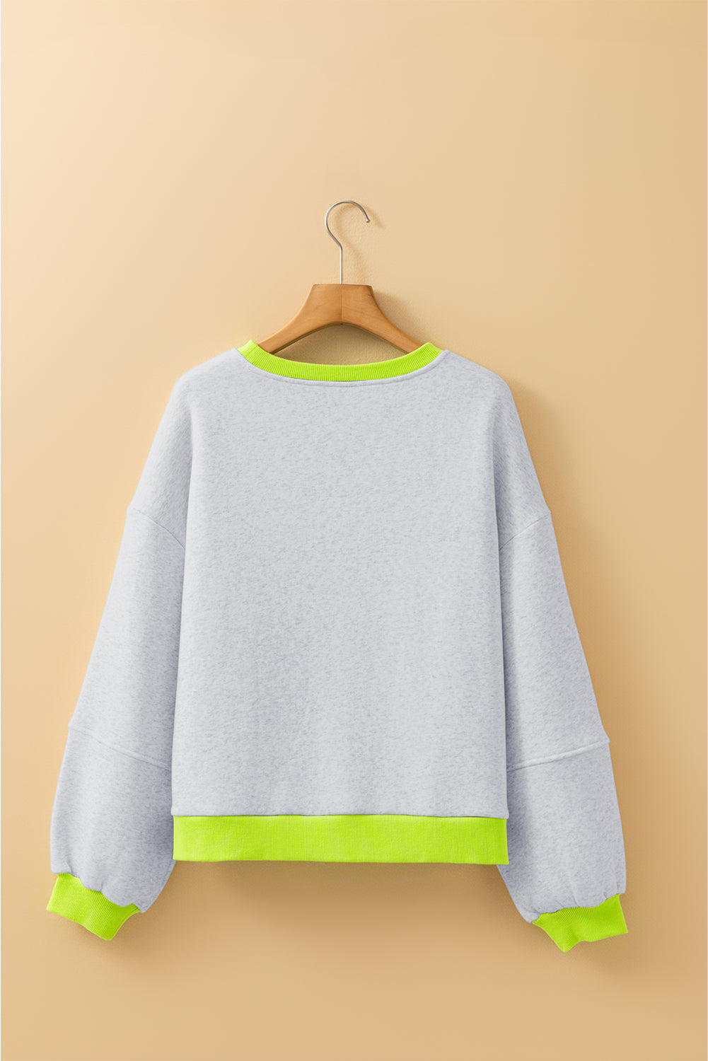 Grey Contrast Colour Banding Patchwork Puff Sleeve Loose Sweatshirt - eAura
