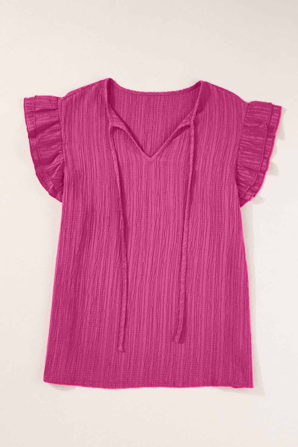 Black Textured Ruffled Sleeve V Neck Top BB Fashion Outlet