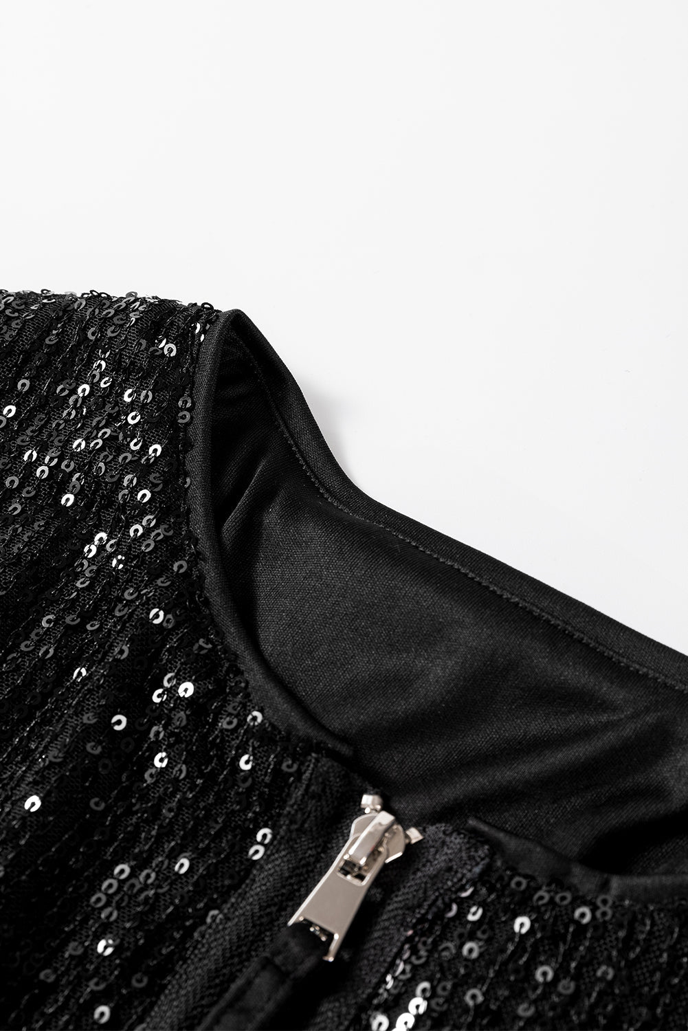 Apricot Sequin Zip up Round Neck Long Sleeve Jacket eAura