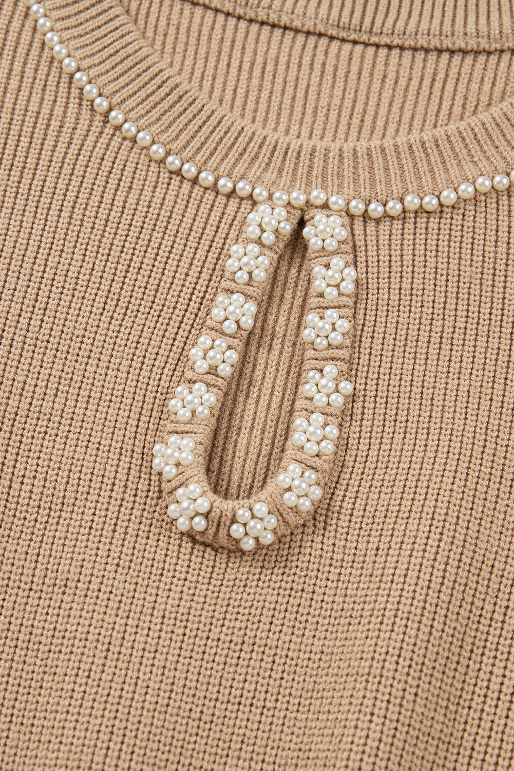 Pearl Embellished Keyhole Ribbed Sweater Dress - eAura