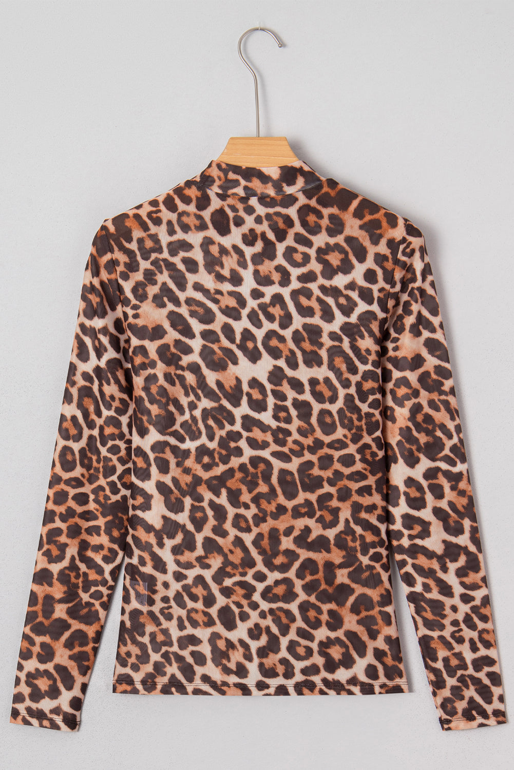 Leopard Mock Neck Long Sleeve Mesh Top - eAura