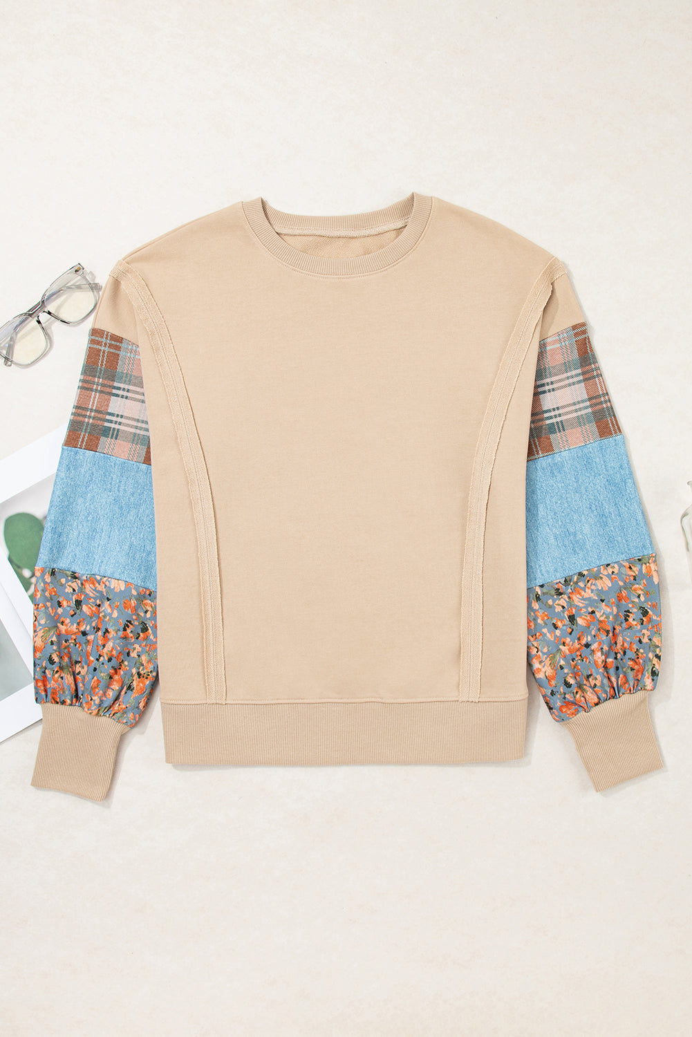 Colourblock Patchwork Sleeve Raw Seam Sweatshirt - eAura