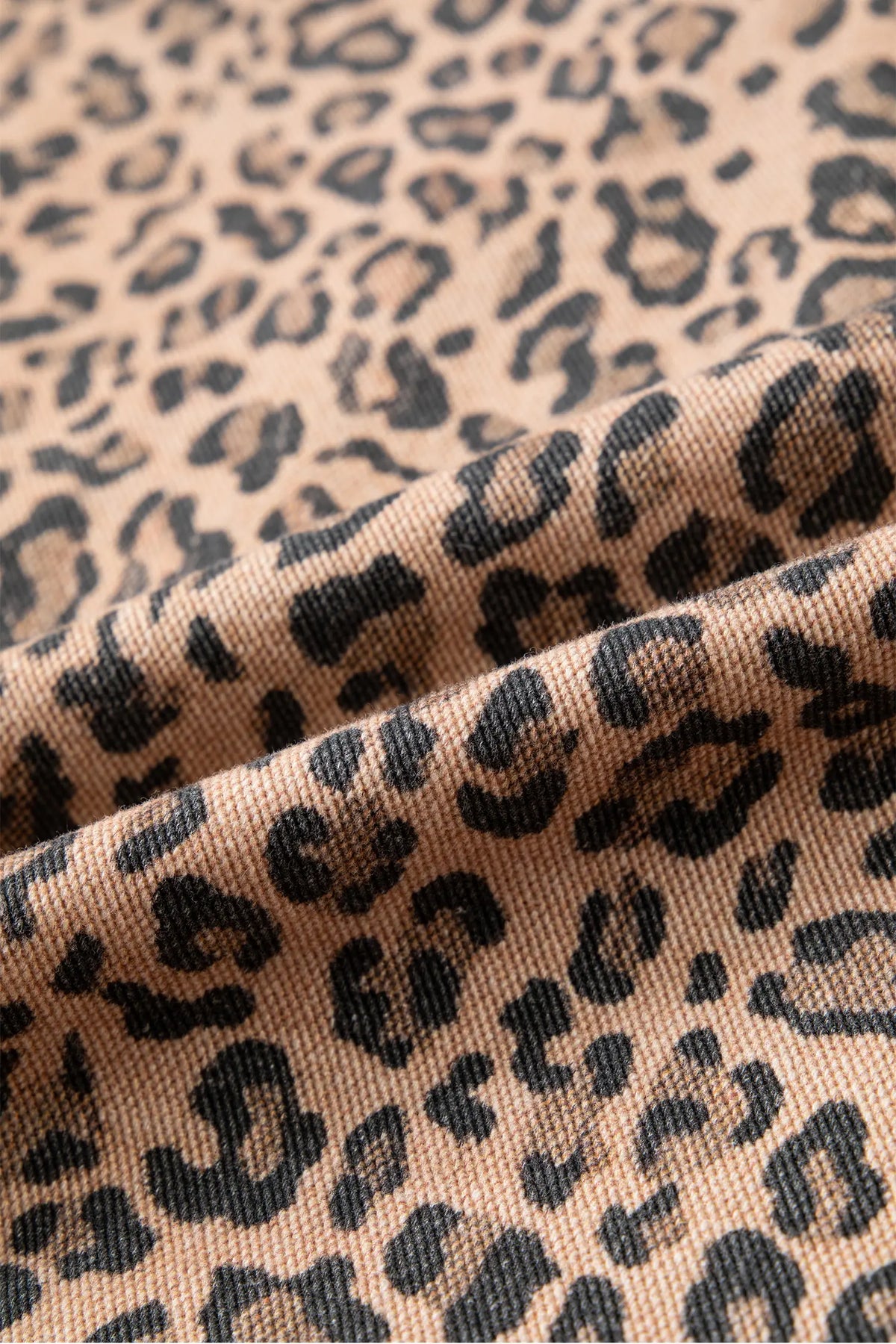 Leopard Print Collar Long Sleeve Patch Pocket Shift Denim Jacket – Khaki