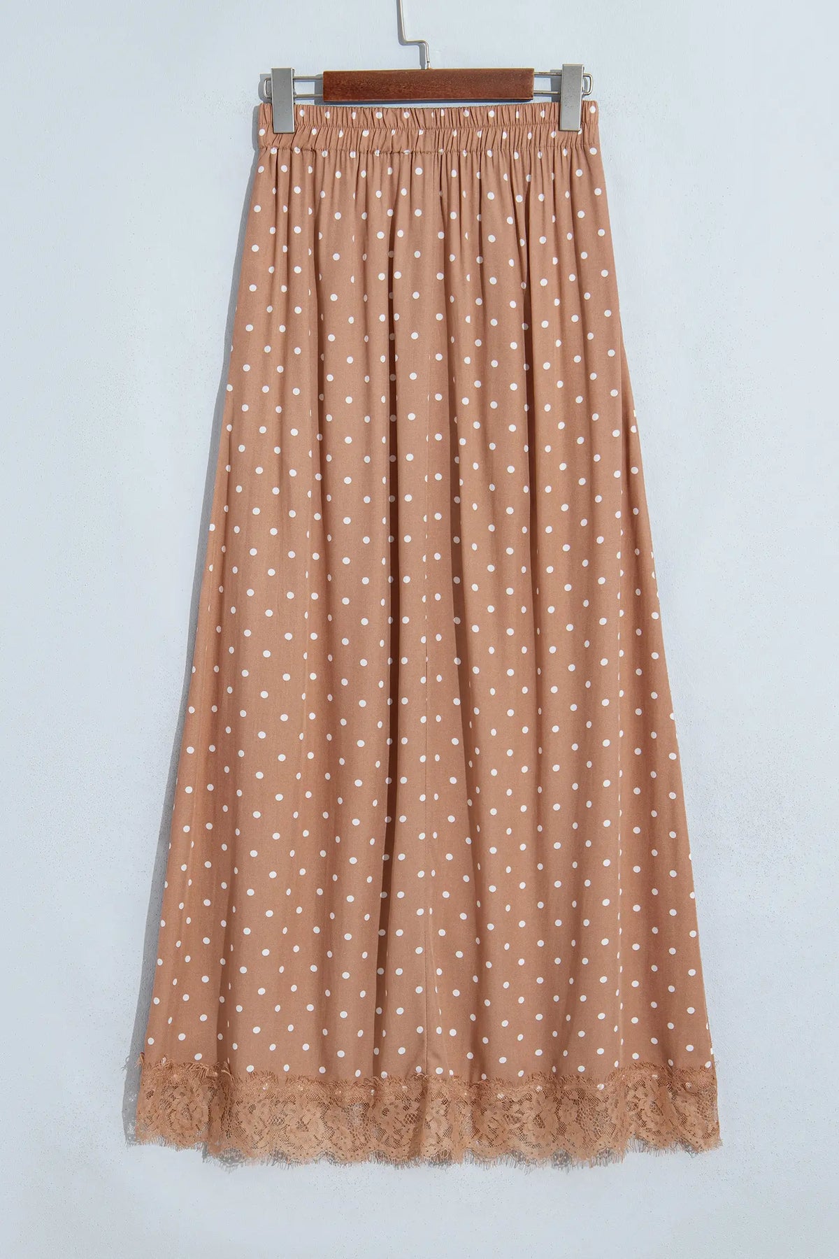 Polka Dot Lace Hem Elegant Long Shift Skirt – Khaki