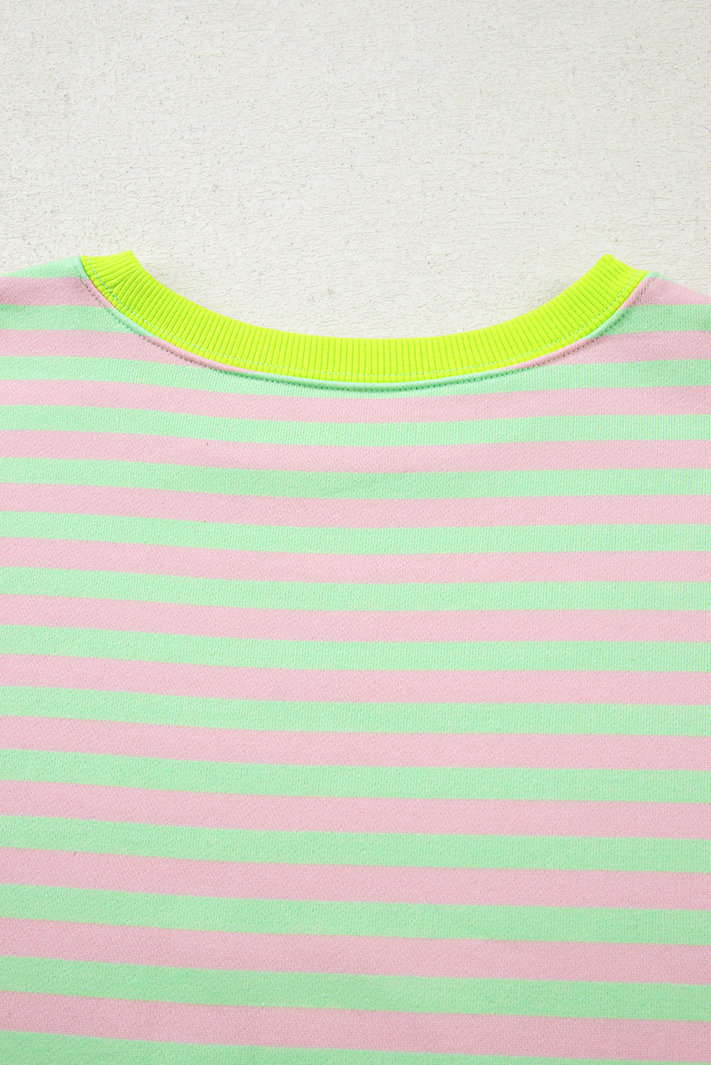 Striped Contrast Ribbed Trim Crossed Stitch Drop Shoulder Sweatshirt - eAura