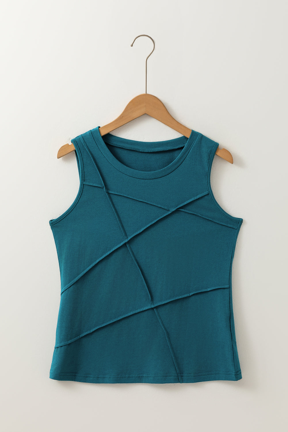 Solid Colour Stitching Detail Round Neck Tank Top eAura