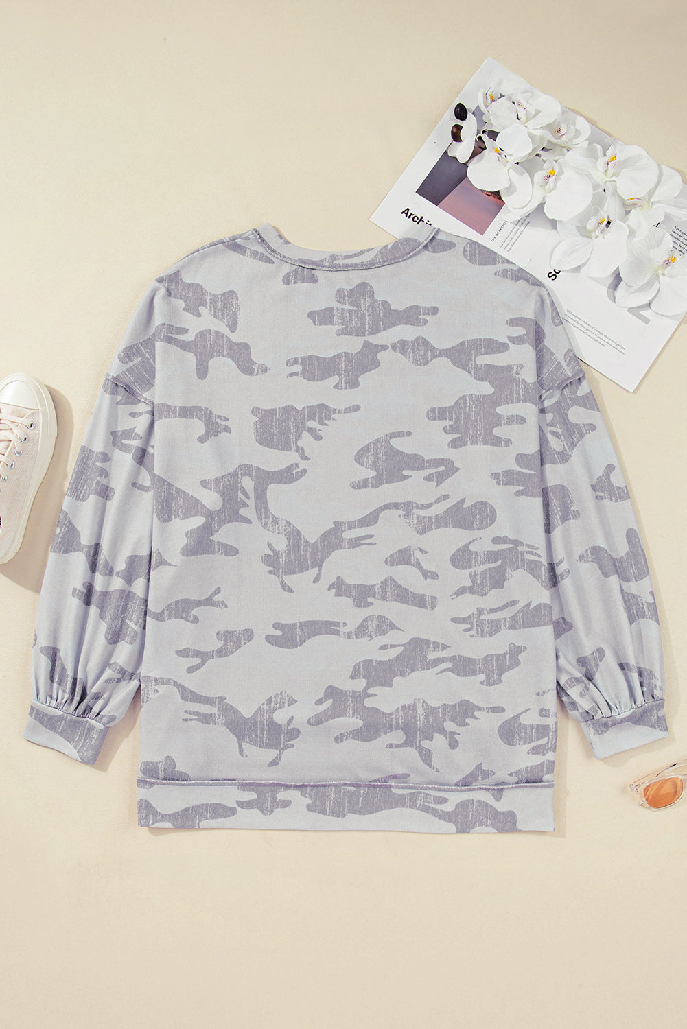 Multicolour Camouflage Print Plus Size Sweatshirt eAura