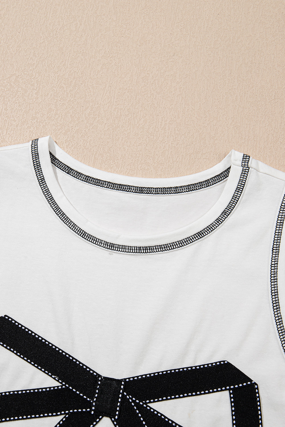 White Sweet Bow Stitching Trim Sleeveless Top eAura