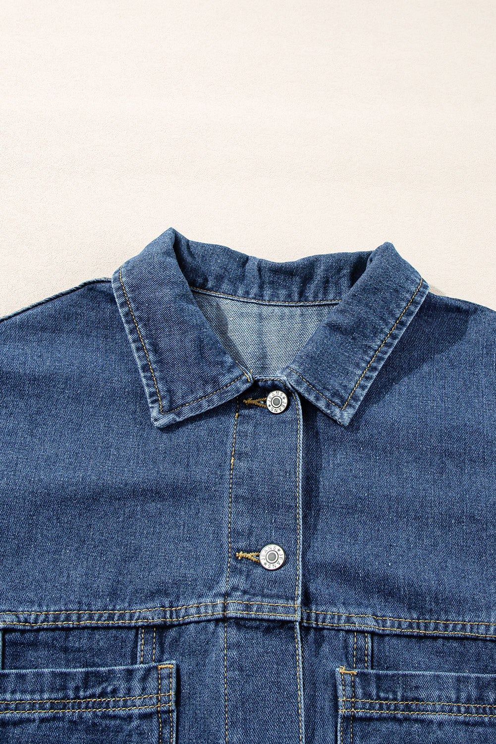 Dark Blue Washed Oversize Pocketed Denim Jacket Beagle Boutique Fashion Outlet