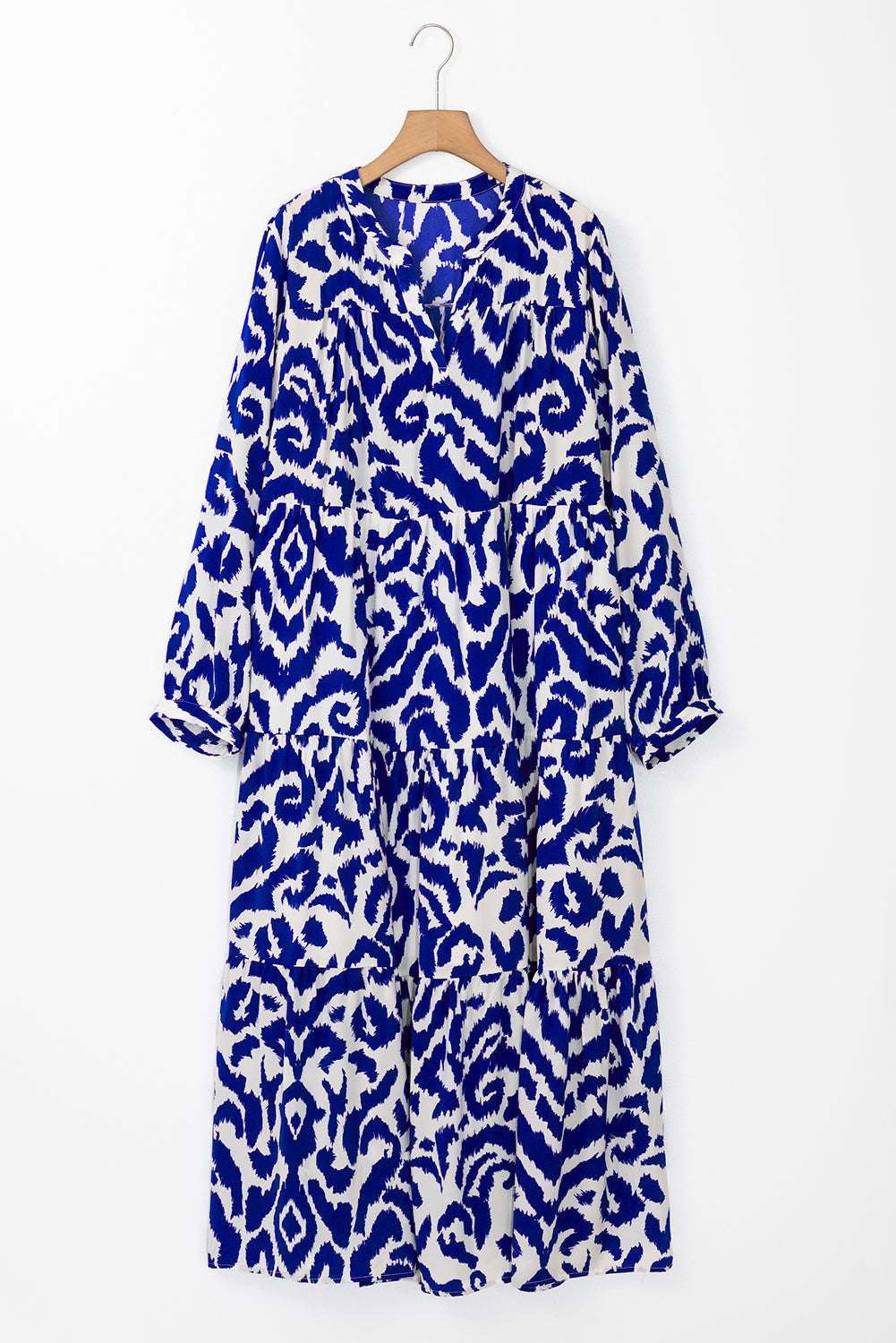 Blue Western Abstract Geometric Printed Maxi Dress Beagle Boutique Fashion Outlet