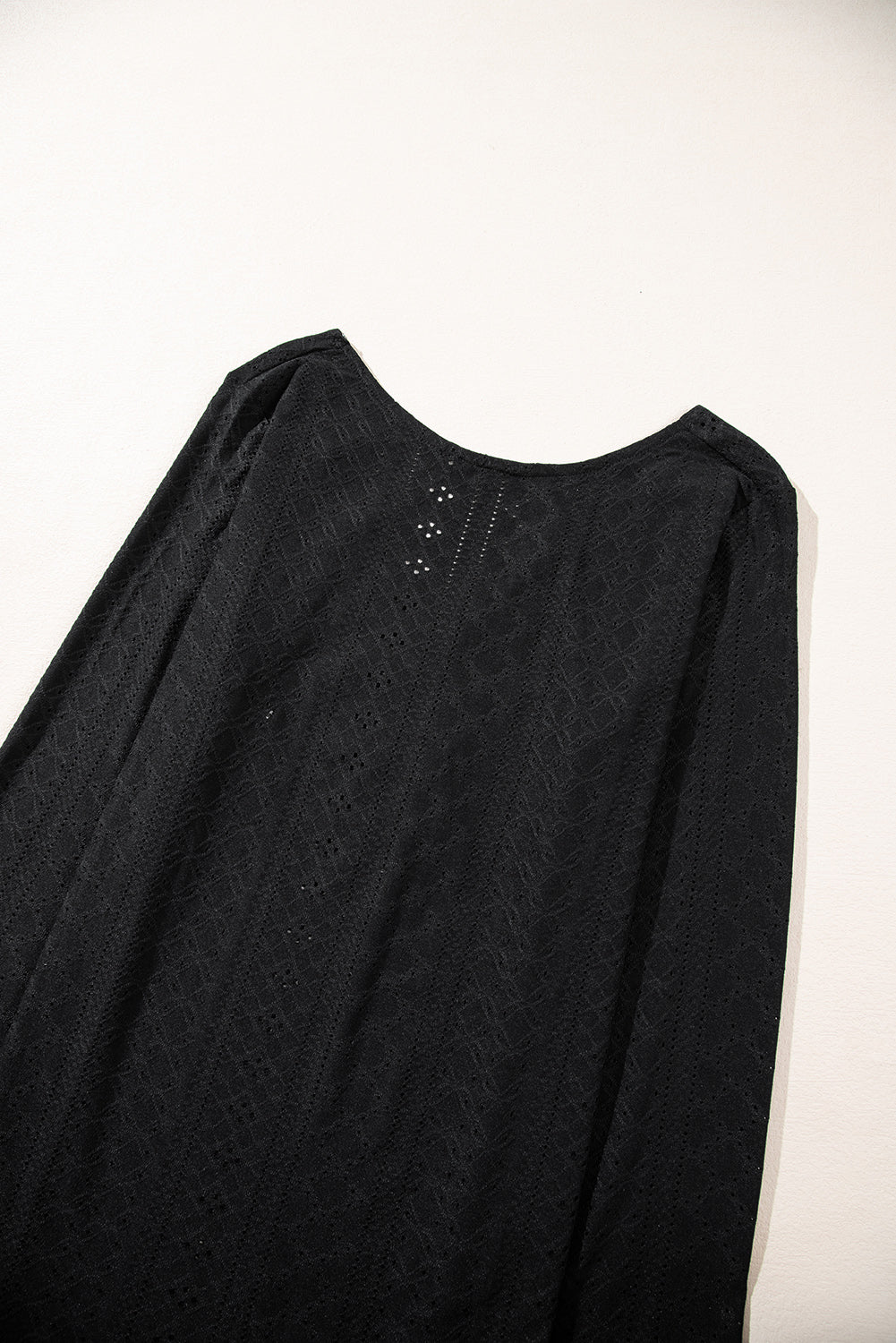Black Floral Lace Splicing Eyelet Long Sleeve Top eAura