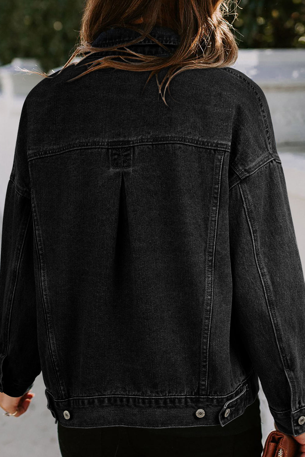 Black Washed Oversize Pocketed Denim Jacket eAura