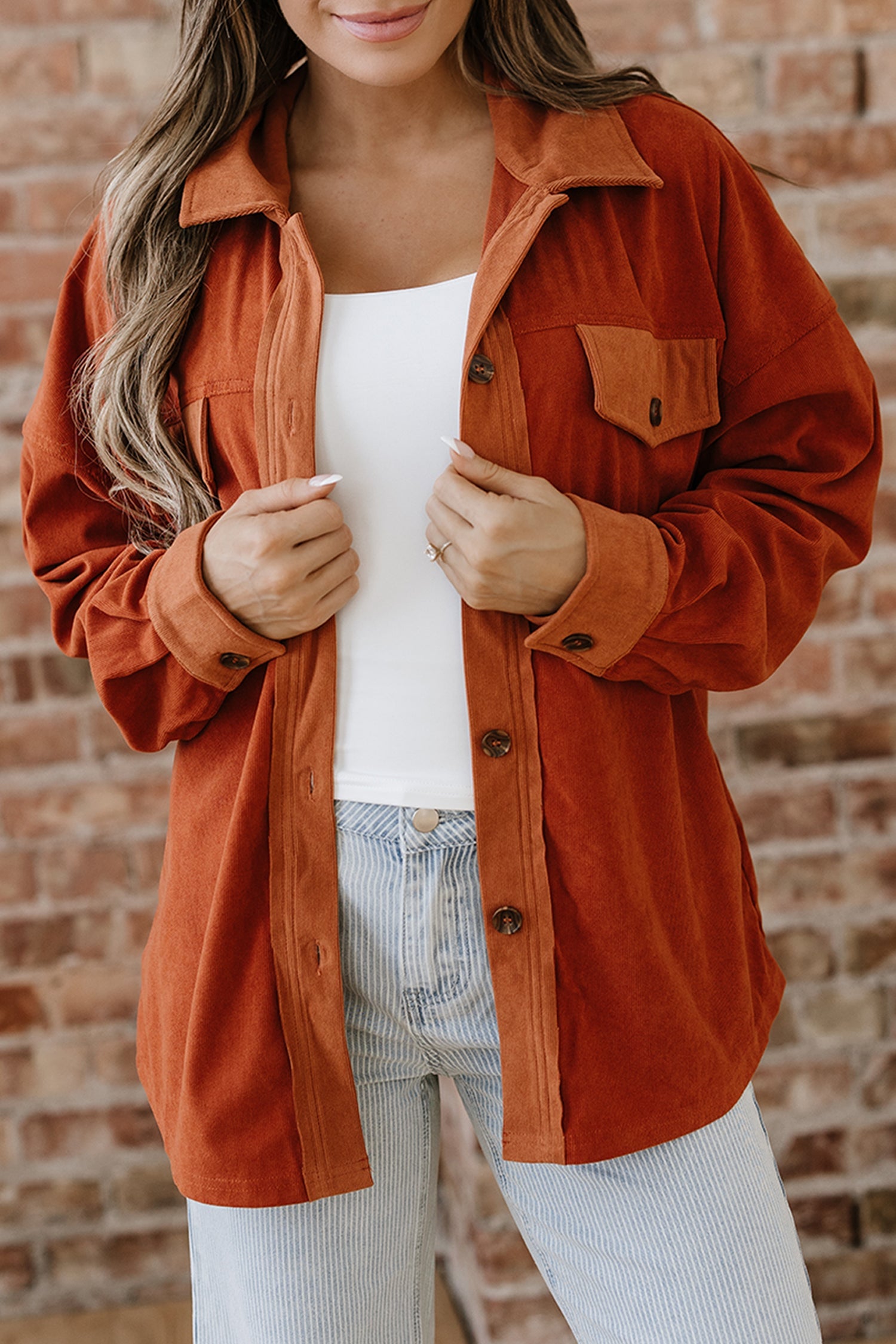 Drop Shoulder Casual Shacket With Pockets - Outerwear/Jackets