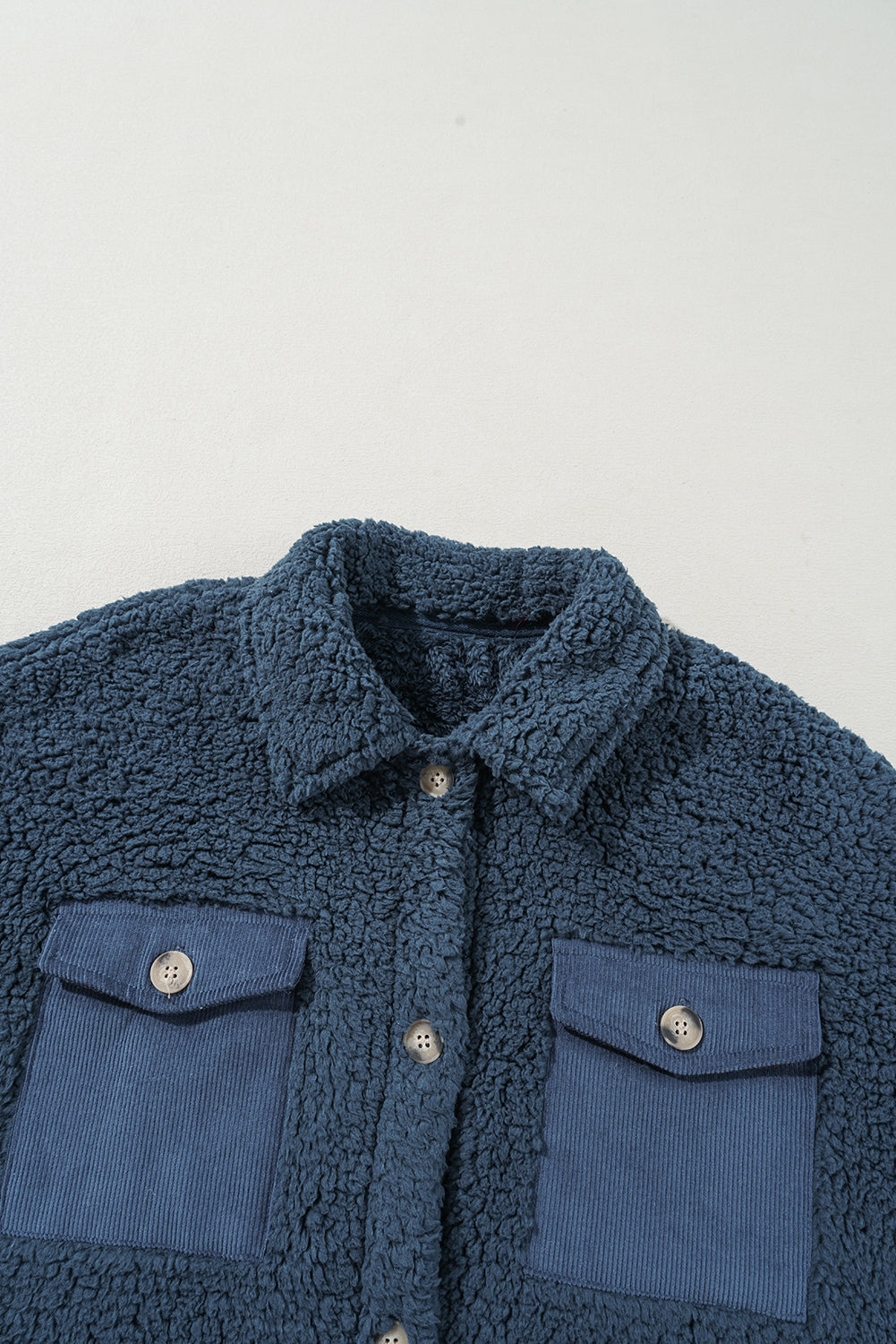 Blue Contrast Flap Pocket Single Breasted Teddy Coat Dear-Lover Dropshipping