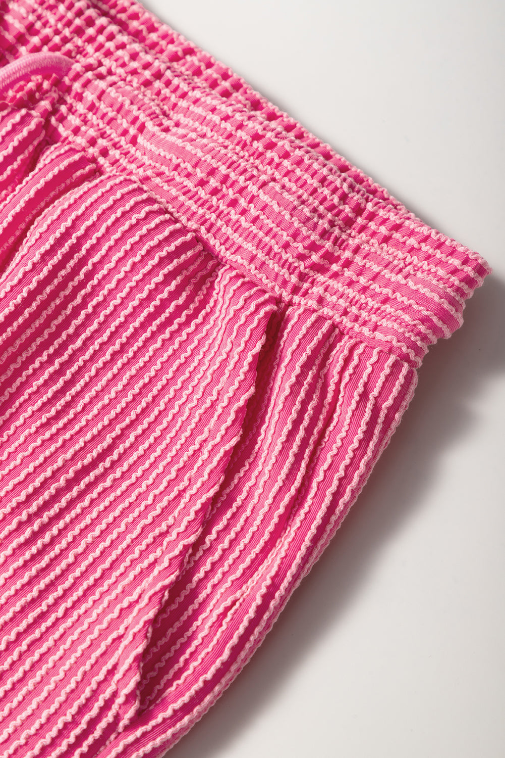 Bright Pink Solid Ribbed Knit Short Sleeve T Shirt and Wide Leg Trousers Set eAura