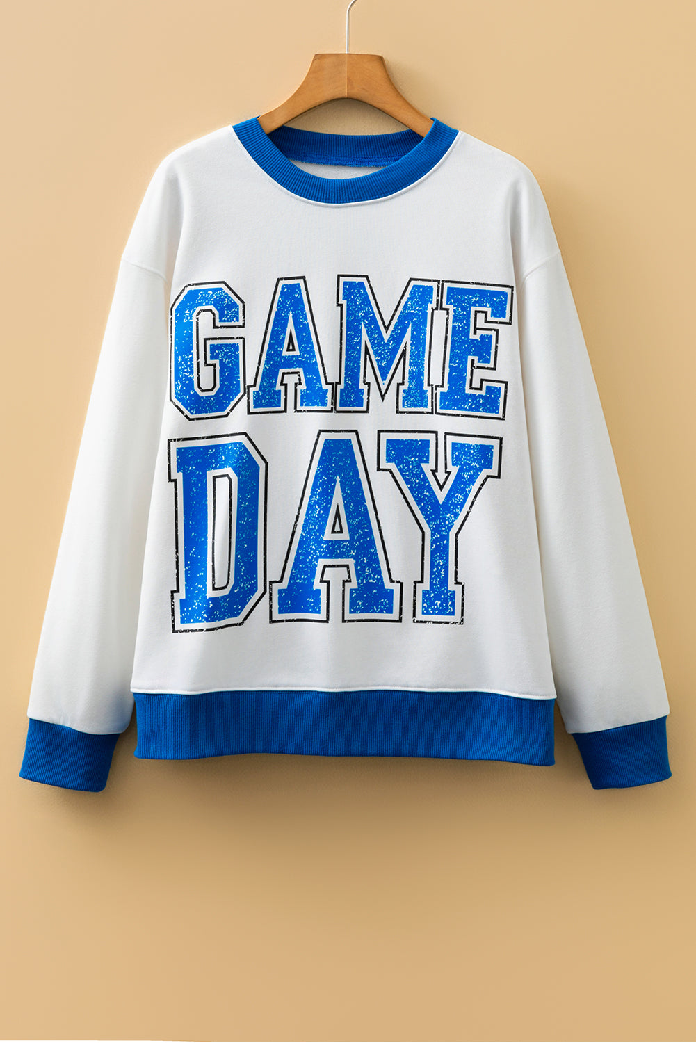 GAME DAY Letter Graphic Varsity Striped Baggy Sweatshirt - eAura