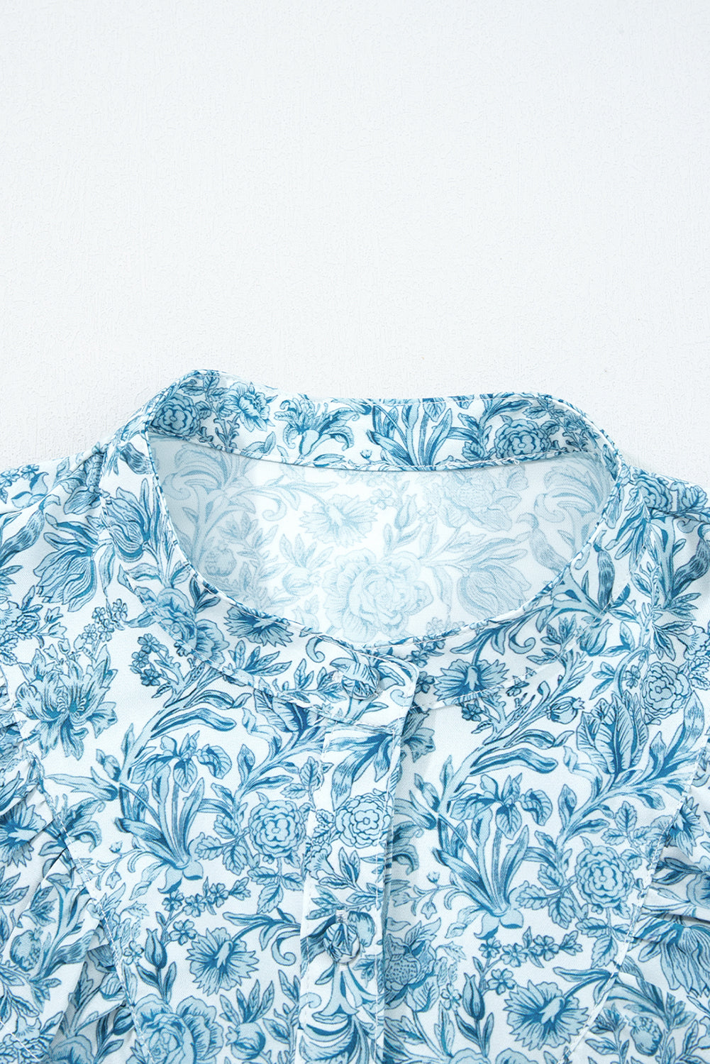 Sky Blue All Over Floral Puff Sleeve Shirt - eAura