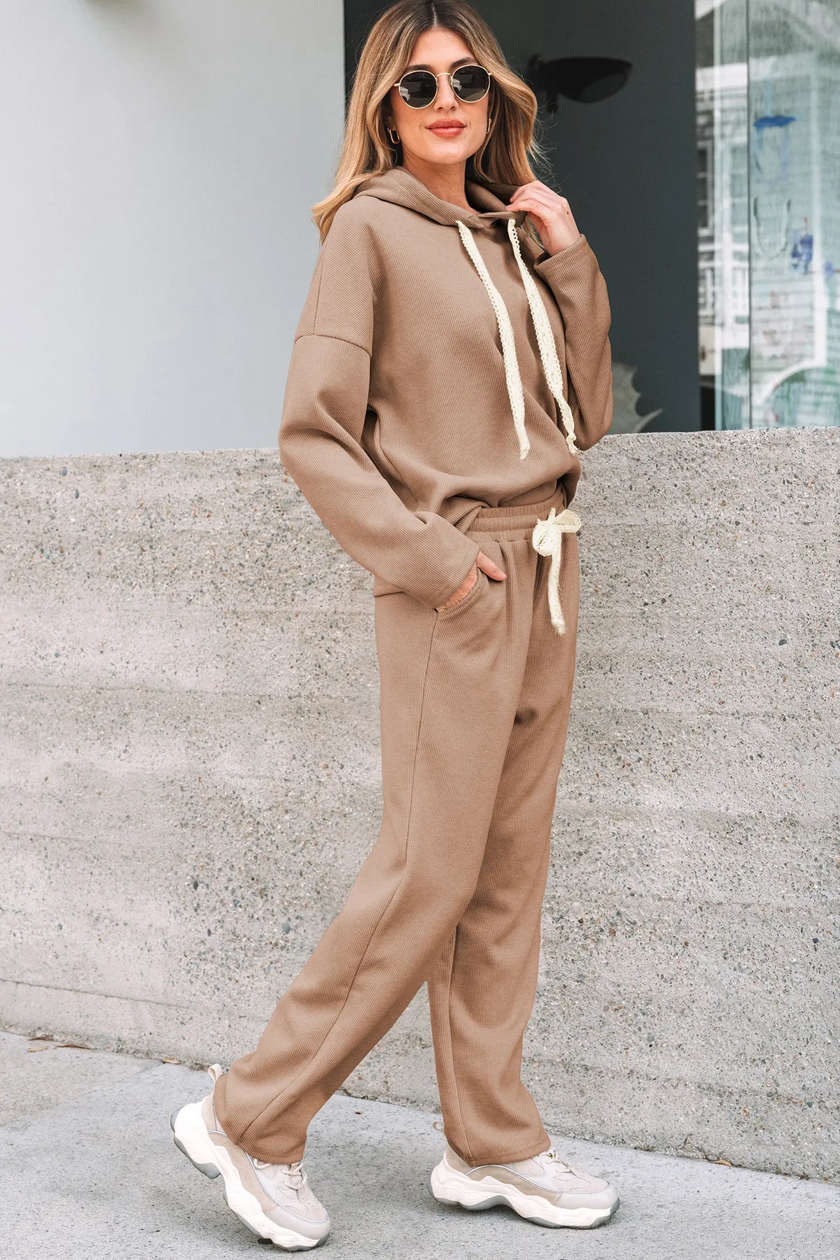 Pullover Hoodie and High Waist Bottoms Soft Cord Co-ord Set
