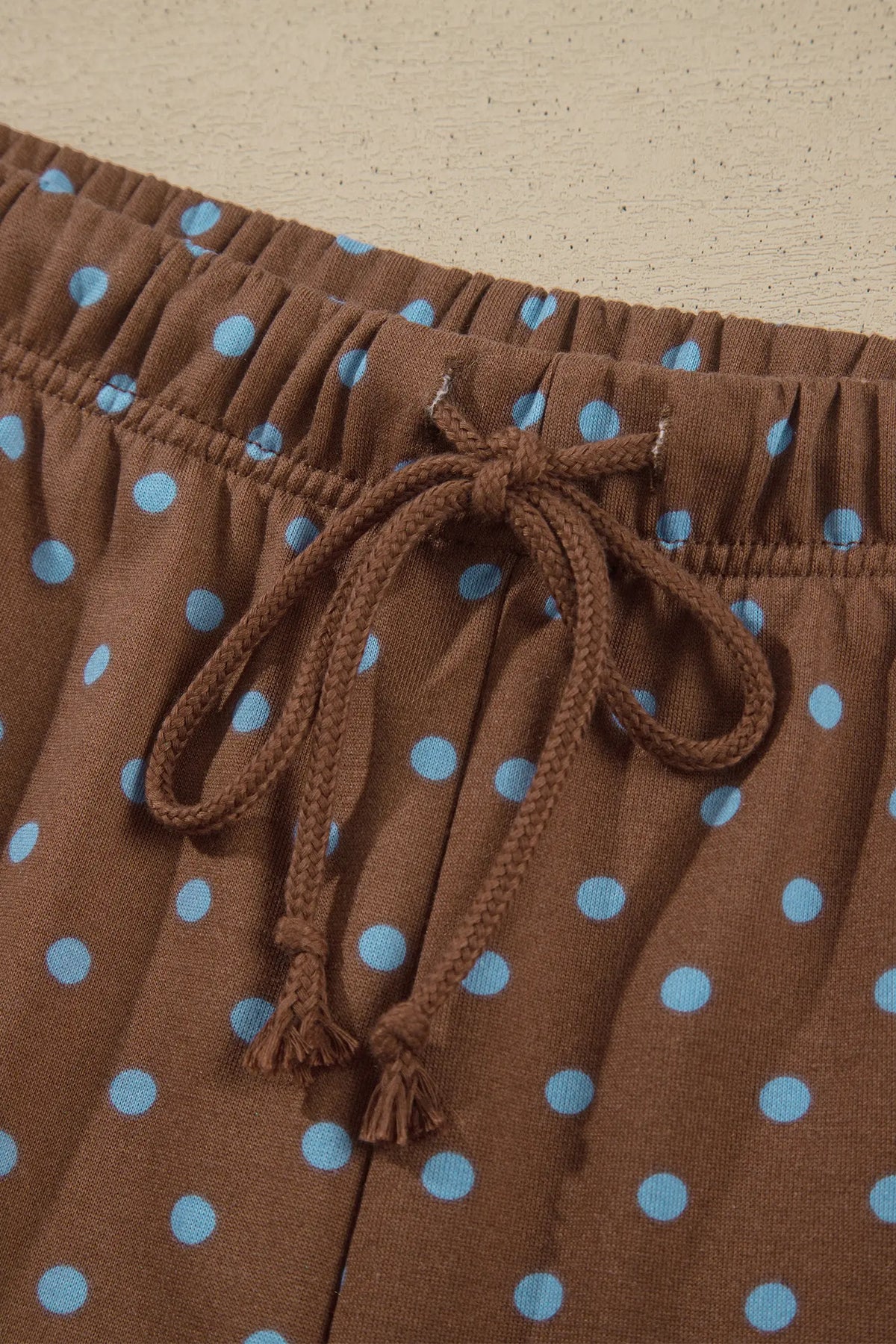 Polka Dot Round Neck Long Sleeve Plus Size Set – Brown
