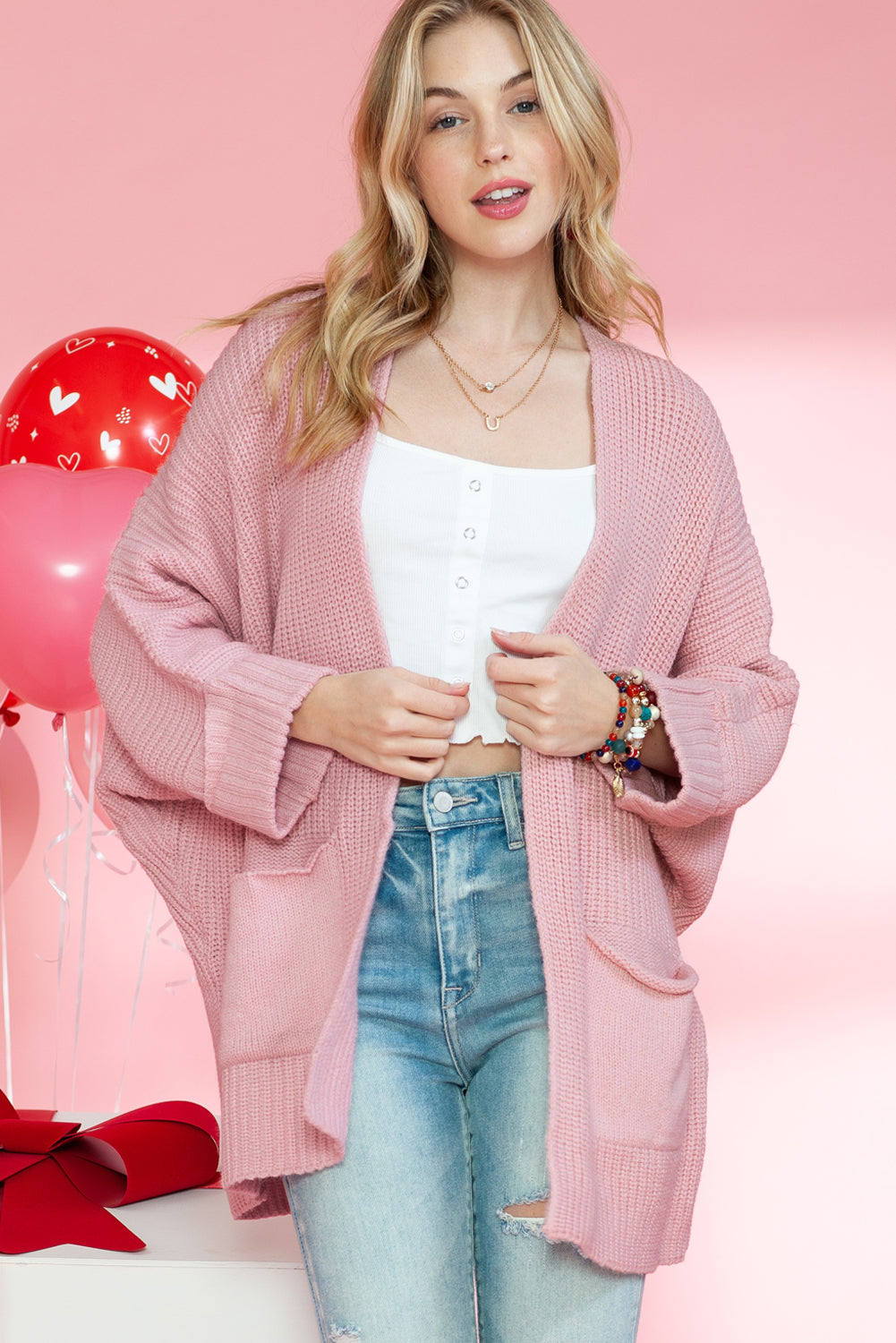 Batwing Sleeve Pocket Oversized Cable Knit Cardigan