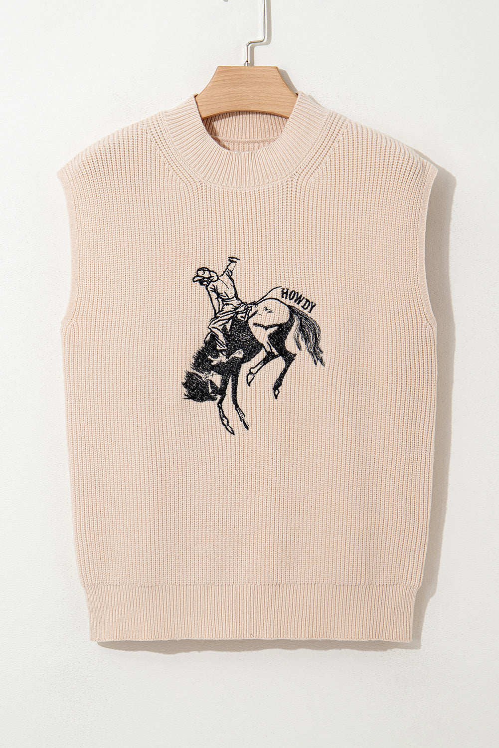 Cowboy Graphic High Neck Short Sleeve Knit Top - Sweaters & Cardigans/Short