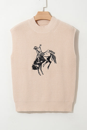 Cowboy Graphic High Neck Short Sleeve Knit Top - Sweaters & Cardigans/Short