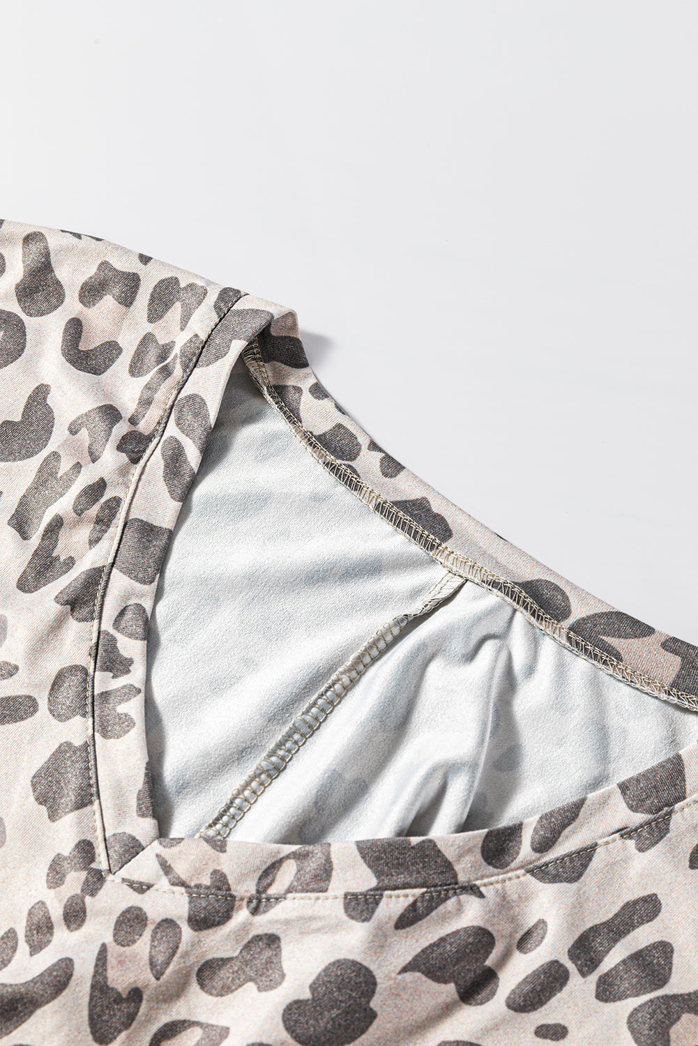 Gray Leopard Print V Neck Loose Fit Mini Dress Beagle Boutique Fashion Outlet