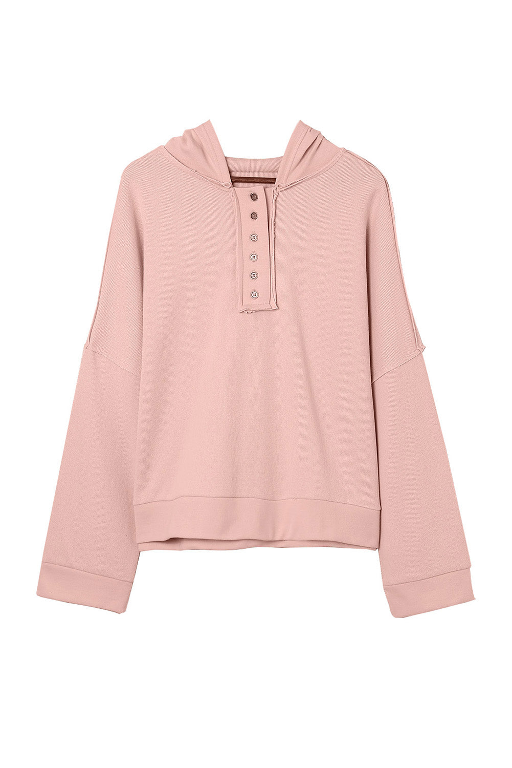 Pink Casual Button Solid Patchwork Trim Hoodie eAura