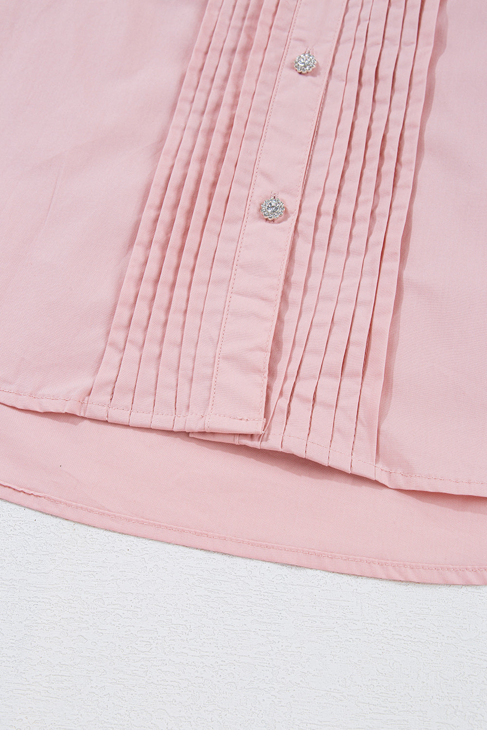Light Pink Pleated Button-Up Loose Fit Casual Shirt Beagle Boutique Fashion Outlet